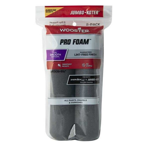 Wooster Mini Rollers,6 1/2"L,No Nap,Foam,PK2 RR308-6-1/2 Wooster Mini Rollers,6 1/2"L,No Nap,Foam,PK2 RR308-6-1/2