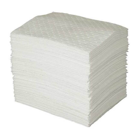 Brady Sorbent Pad, 26 gal, 15 in x 19 in, Oil, White, Polypropylene OP100