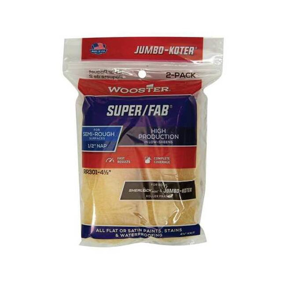 Wooster 4-1/2" Mini Paint Roller Cover, 1/2" Nap, Knit Fabric, 2 PK RR301-4 1/2