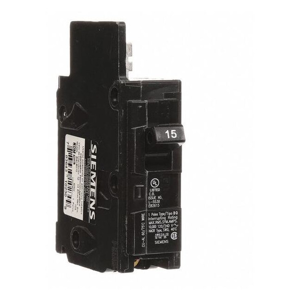Miniature Circuit Breaker, BQ Series, 15A, 1 Pole, 120V AC, 10kA at 120V AC