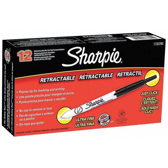 Sharpie Permanent Marker, Black, Ultra Fine Tip, Capped, 12 PK 1735790
