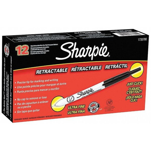 Sharpie Permanent Marker, Black, Ultra Fine Tip, Capped, 12 PK 1735790