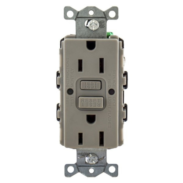 Hubbell Wiring Device-Kellems GFCI Receptacle, 15A, 125VAC, 5-15R, Gray GFR15GRY