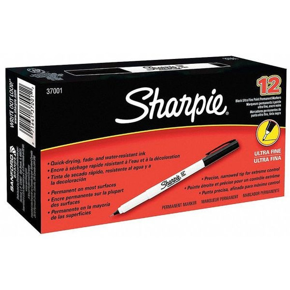 Sharpie Permanent Marker,Black,Capped,PK12 37001B Sharpie Permanent Marker,Black,Capped,PK12 37001B
