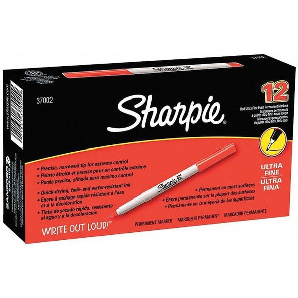 Sharpie Permanent Marker, Red, Ultra Fine Tip, Capped, 12 PK 37002