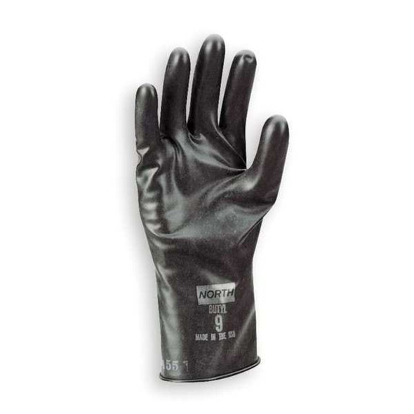 North Chemical Resistant Gloves, Butyl, 11 in L, 13 mil, Black, 8, 1 PR B131-8