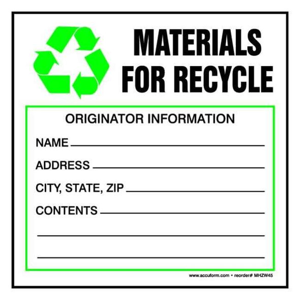 Accuform DOT Handling Label, Polyester, 4" W, 4" H MHZW47EVC