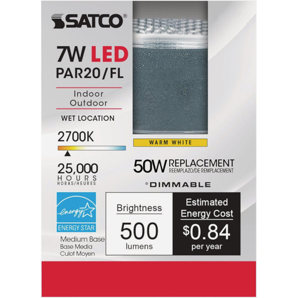 Satco 50W Equivalent Soft White PAR20 Medium Dimmable LED Floodlight Light Bulb S29405 508085