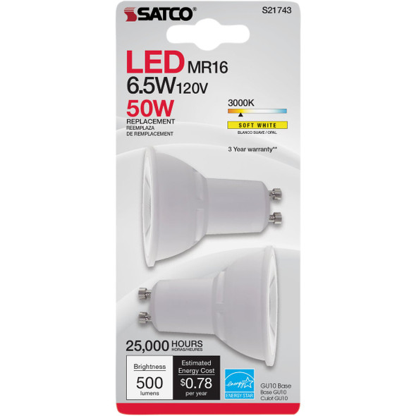 Satco Nuvo 50W Equivalent Warm White MR16 GU10 LED Floodlight Light Bulb S21743 555814