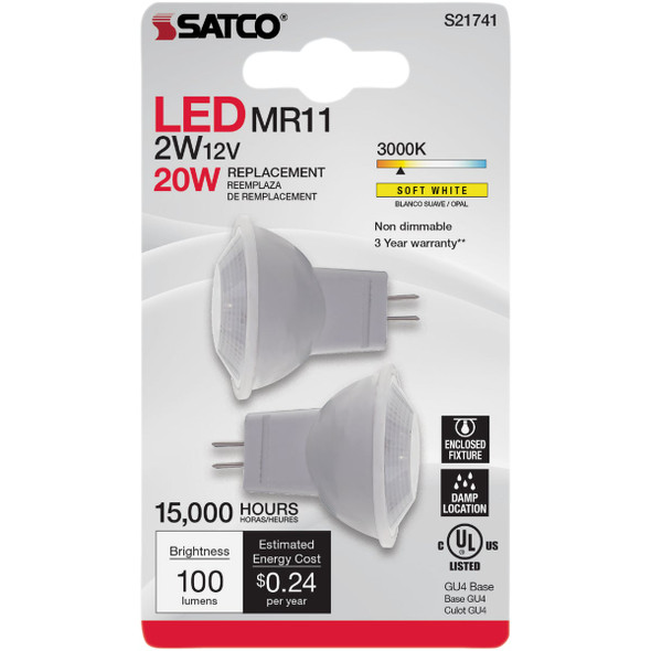 Satco Nuvo 20W Equivalent Warm White MR11 GU4 LED Floodlight Light Bulb (2-Pack) S21741 521775