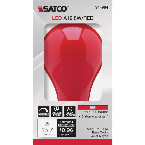 Satco Nuvo 60W Equivalent Red A19 Medium LED Party Light Bulb Satco Nuvo 60W Equivalent Red A19 Medium LED Party Light Bulb