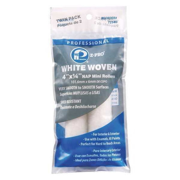 Premier 4" Mini Paint Roller Cover, 1/4" Nap, Woven, 2 PK 72540