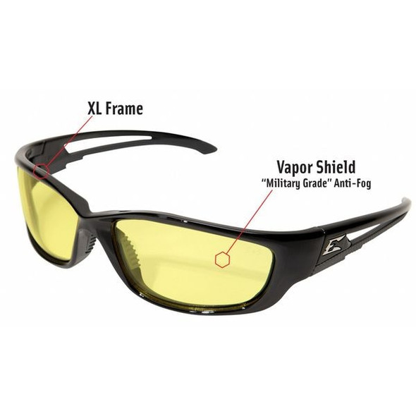 Kazbek XL Vapor Shield, Safety Glasses, Anti-Fog & Anti-Scratch, Amber Lens, Black Frame
