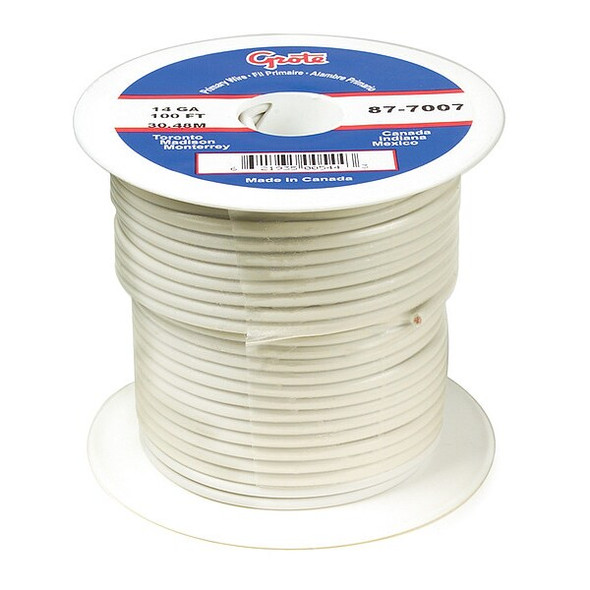 Primary Wire, GPT, 14 AWG, 1C C, White, PVC, Stranded, 60V, 100 ft.