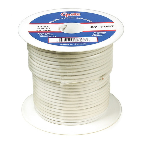 Primary Wire, GPT, 14 AWG, 1C C, White, PVC, Stranded, 60V, 100 ft.