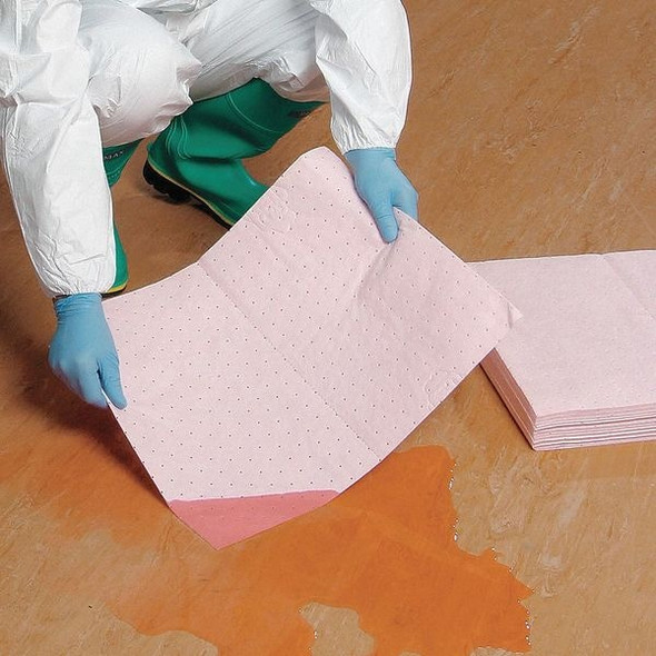 Pig Sorbent Pad, 11 gal, 15 in x 20 in, Universal, Pink, 50 PK MAT310
