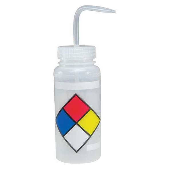 Wash Bottle, Std Spout, 500ml, Write-On, PK4, Mouth: Wide