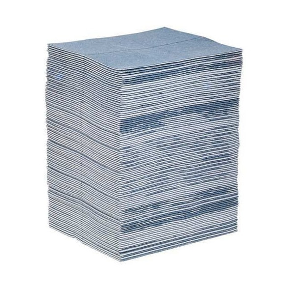 Pig Sorbent Pad, 34 gal, 15 in x 19 in, Universal, Blue, 100 PK BLU101