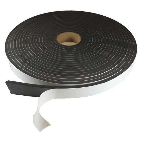 Foam Strip, Water-Resistant Closed Cell, 1 in W, 50 ft L, 1/8 in Thick, Black