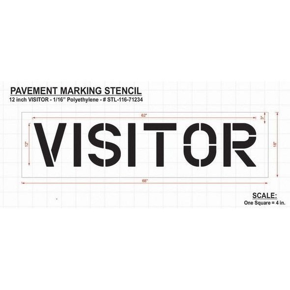 Pavement Stencil, Message, Visitors, 12 in Character Height, Highway Gothic Font, Polyethylene