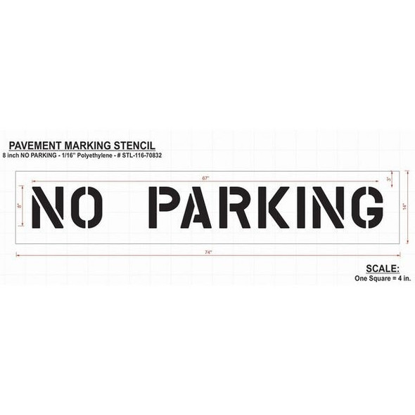 Pavement Stencil, Message, No Parking, 8 in Character Height, Highway Gothic Font, Polyethylene