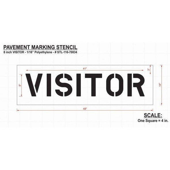 Pavement Stencil, Message, Visitors, 8 in Character Height, Highway Gothic Font, Polyethylene