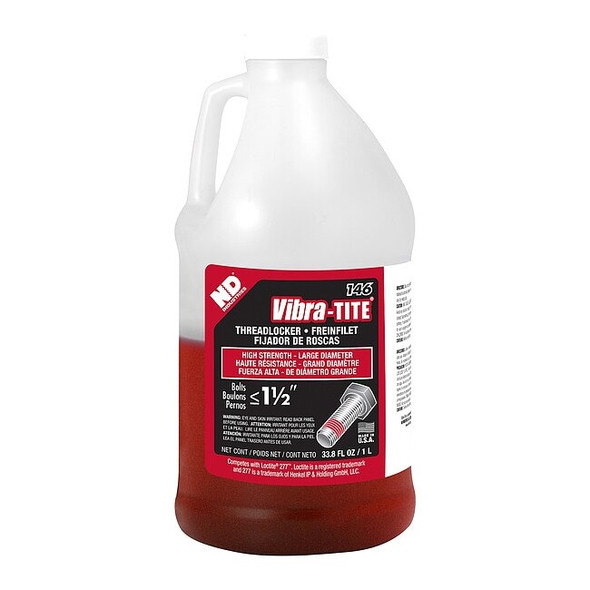 Threadlocker, VIBRA-TITE 146, Red, High Strength, Liquid, 1L Bottle