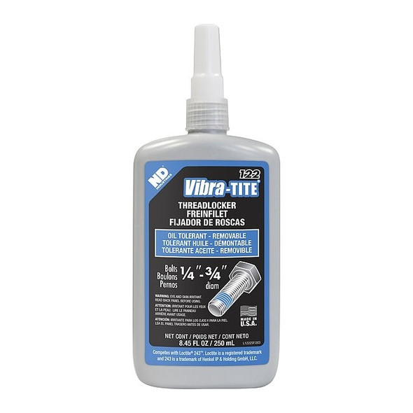 Primerless Threadlocker, VIBRA-TITE 122, Blue, Medium Strength, Liquid, 250 mL