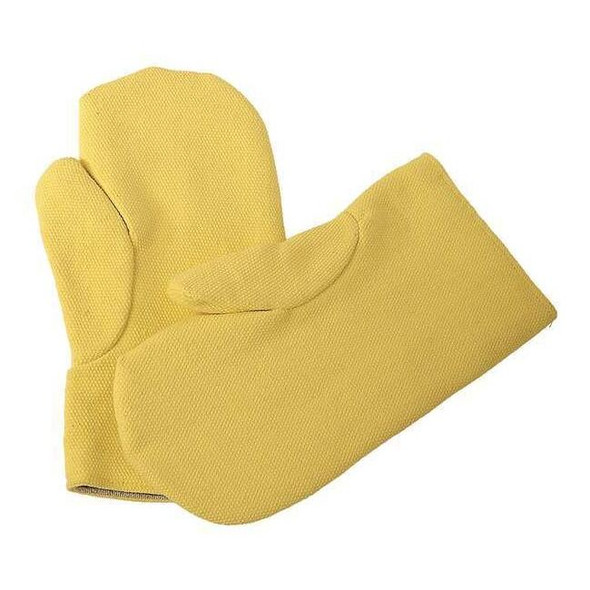 Heat Resistant Mittens, Kevlar(R), 600  Degrees F Max Temp., Yellow, L, 1 PR