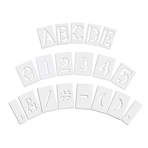 Pavement Stencil, Combination Set, A Thru Z, 0 Thru 9, Punctuation, 6 in Character Height, Clear