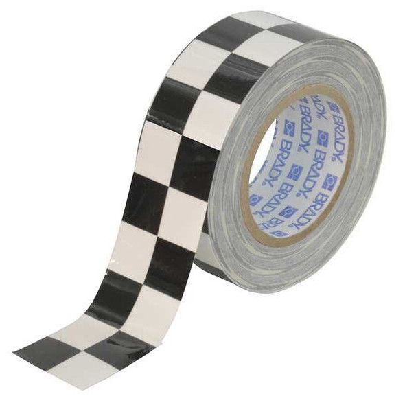 Floor Marking Tape, Polyester, No Legend, Black, White, 2 in W., 8 mil Thickness