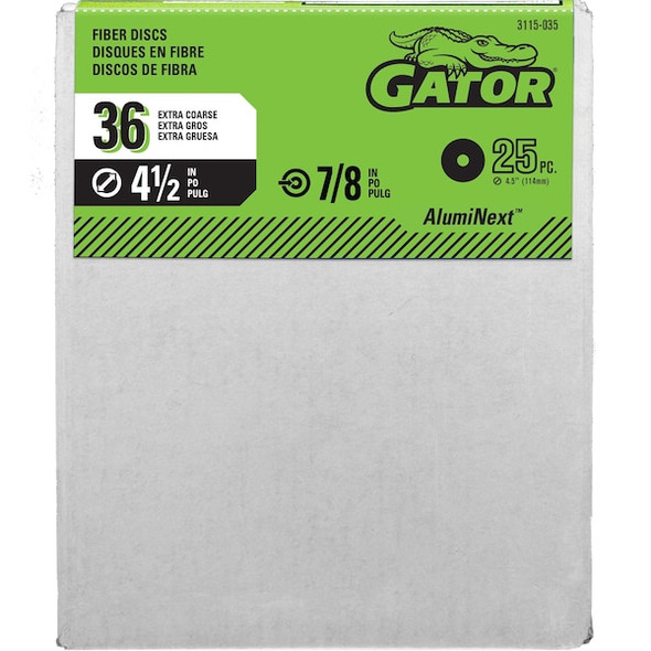 Gator Finishing Fiber Disc,36 Grit,20,000 Max. RPM,PK25 3115035