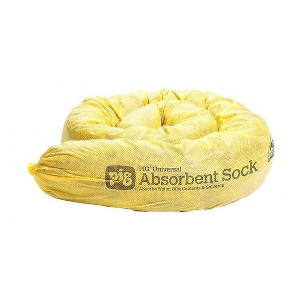 Pig Sorbent Sock, 12 gal, 3 in x 48 in, Water, Yellow, 12 PK PIG105-YW