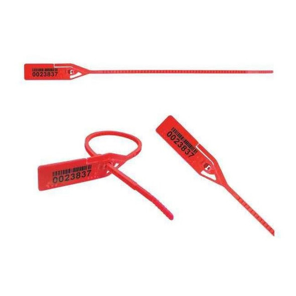 Pull Rip Barcode Seals 8-1/2" x 9/64", Red, Pk250