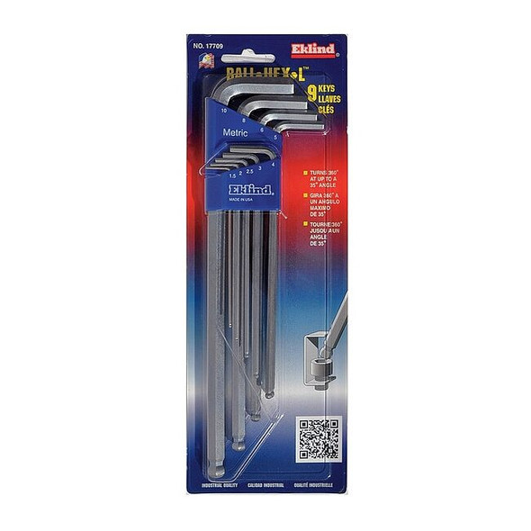Eklind 9 Piece Metric L-Shape Hex Key Set, 17709 17709