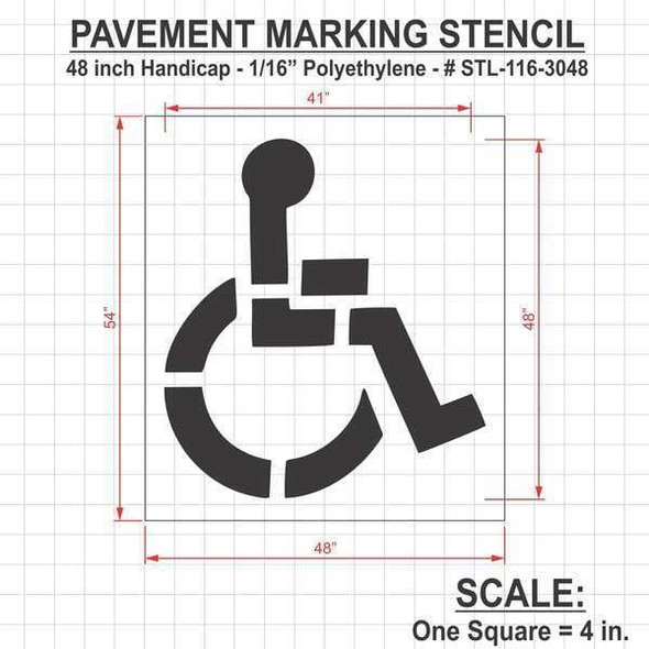Pavement Stencil, Symbol, Handicap - ADA, 48 in Character Height, Not Applicable Font, Polyethylene