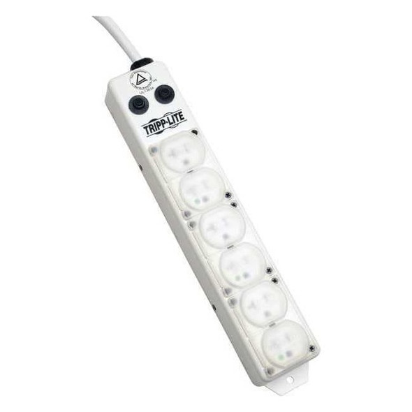 Outlet Strip, Hospital Grade, 6 5-15R-HG, 5-15P-HG, 15 ft., White