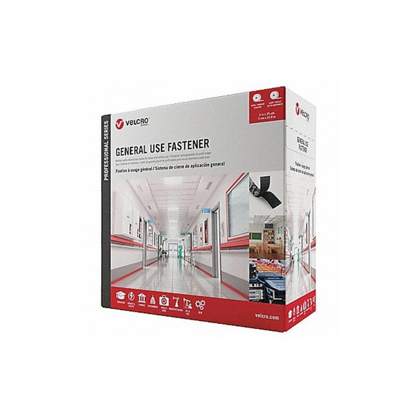 Velcro Brand Reclosable Fastener, Acrylic Adhesive, 75 ft, 2 in W, Black 31303