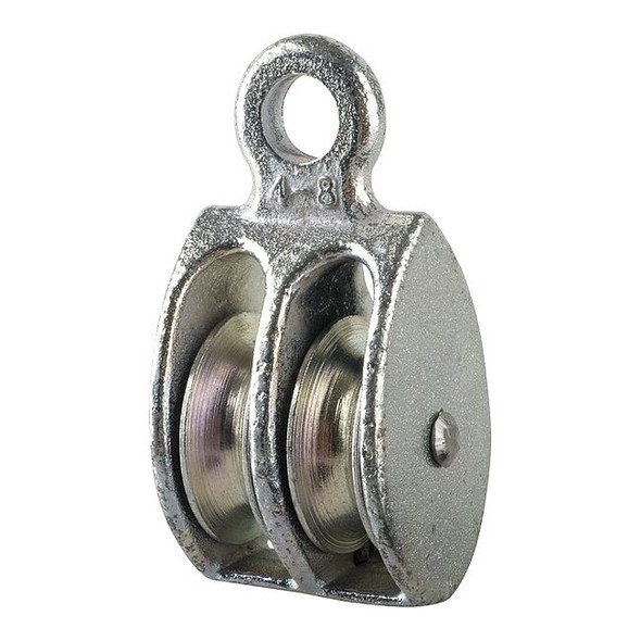 Double Pulley Block, Fibrous Rope, Not Rated Max Load, Electro-Galvanized