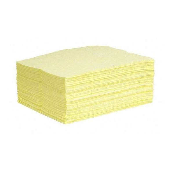 Sorbent Pad, 15 gal, 15 in x 19 in, Harsh Chemicals, Yellow, 100 PK