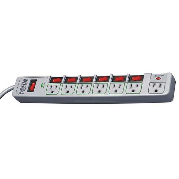 Tripp Lite Outlet Strip, Surge, 7 5-15R, 5-15P, 6 ft., Gray TLP76MSG