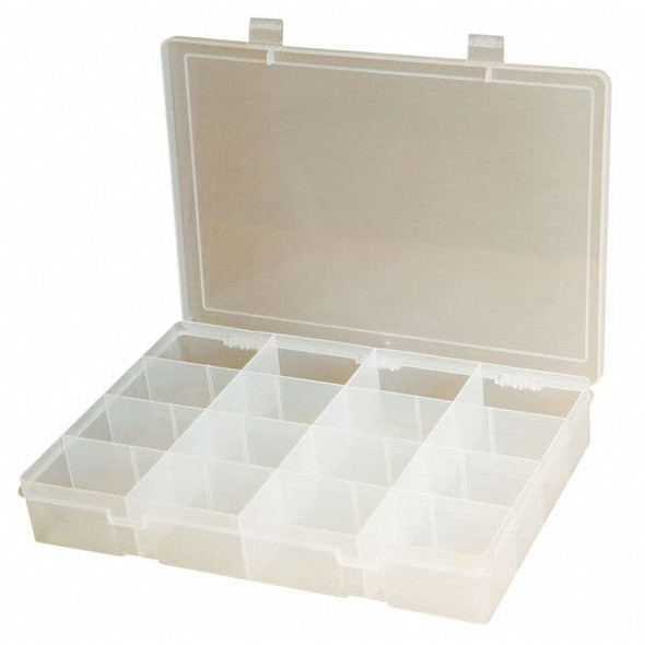 Durham Mfg Compartment Box with 16 compartments, Plastic, 2-5/16" H x 13-1/8 in W LP16-CLEAR