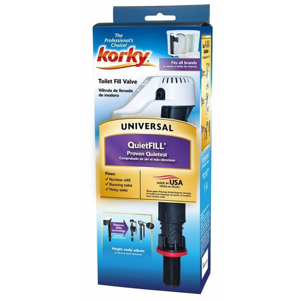 Korky Fill Valve, Plastic, White/Black 528