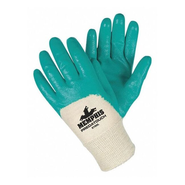 Coated Gloves, Nitrile, Smooth, 3/4 Dip, 0 Abrasion Level, White/Green, XL 1 PR