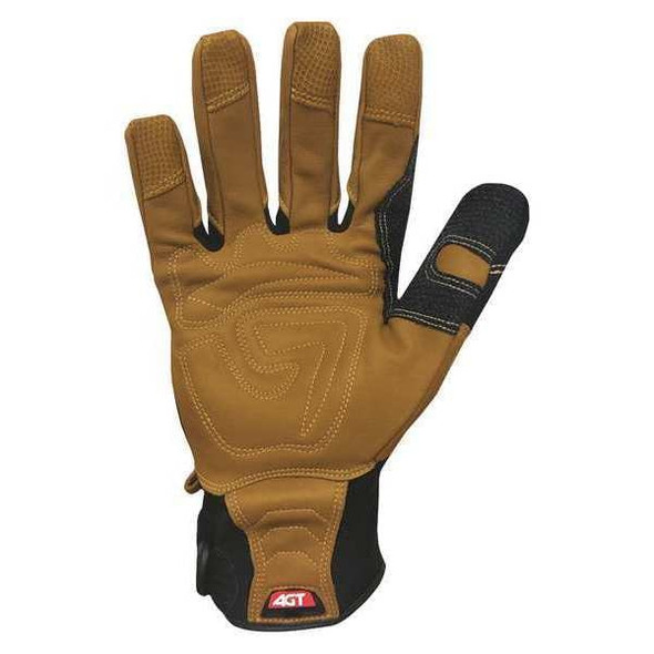 Mechanics Gloves, Leather, Shirred Slip-On Cuff, Wing Thumb, Full Finger, Black/Tan, 3XL, 1 PR