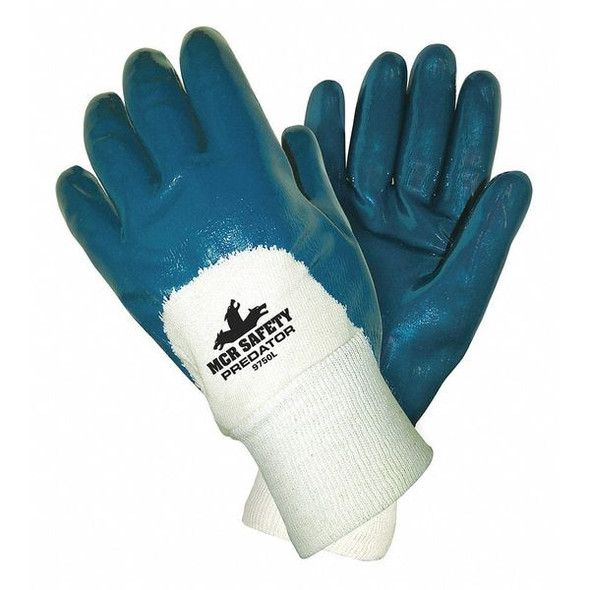 Mcr Safety Chemical Resistant Gloves, Nitrile, 11 in L, 18.0 mil, Blue/White, M, 12 PK 9760M