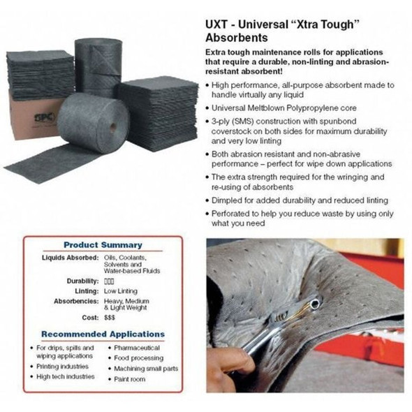 Brady Sorbent Pad, 31 gal, 15 in x 19 in, Universal, Gray, 200 PK UXT200