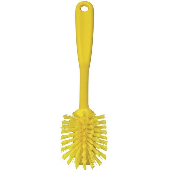 Remco 2 25/64 in W Dish Brush, Medium, 8 in L Handle, 3 1/8 in L Brush, Yellow, Plastic 42376