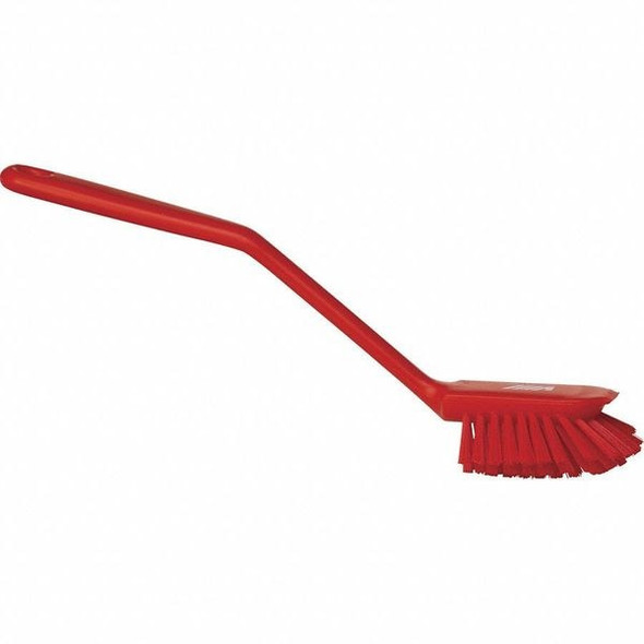 2 25/64 in W Dish Brush, Medium, 8 in L Handle, 3 1/8 in L Brush, Red, Plastic, 10 1/2 in L Overall