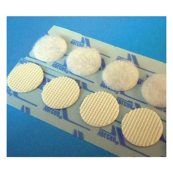 Reclosable Fastener, Disc, Rubber Adhesive, 3/4 in, White, 100 PK